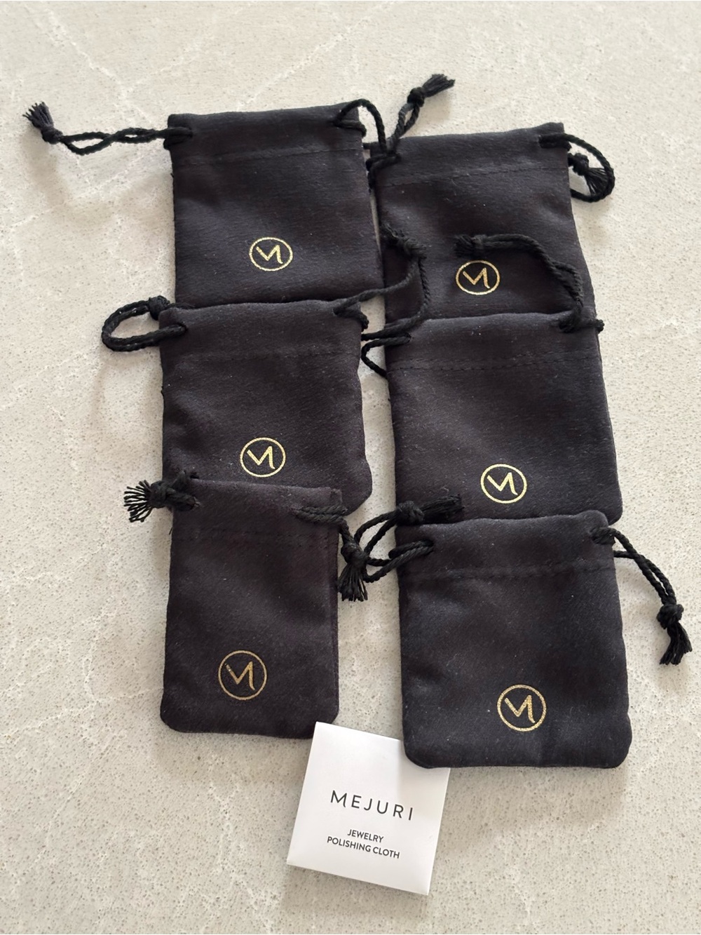 Mejuri Black Velvet Jewelry Pouches Lot Set of 6 Polishing Cloth Care